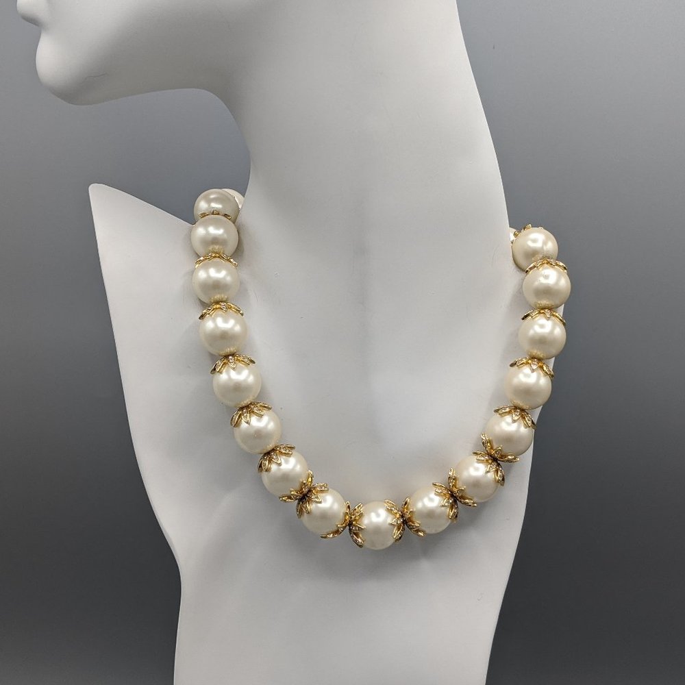 Ann Taylor Pearl Necklace with Gold Tone Caps